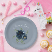 ダスティブルーモダンフローラスエレガントクリプト名 ペーパープレート (パーティー)