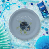ダスティブルーモダンフローラスエレガントクリプト名 ペーパープレート (パーティー)
