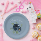 ダスティブルーモダンフローラスエレガントクリプト名 ペーパープレート (パーティー)