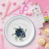 ダスティブルーモダンフローラスエレガントクリプト名 ペーパープレート (パーティー)