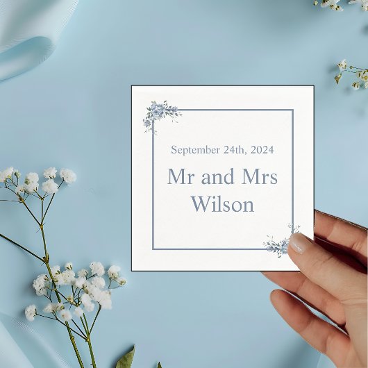 ダスティブルーモダンフローラディナーカクテル スタンダードカクテルナプキン