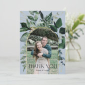 ダスティブルーモダンボタニカルグリーン結婚リー サンキューカード (スタンド正面)