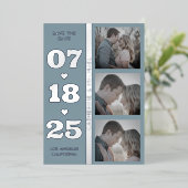 ダスティブルーモダンミニマはっきりしたリスト日付3 箔招待状 (立ち正面)