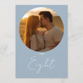 ダスティブルーモダンミニマリストスクリプトテーブル番号 招待状