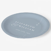 ダスティブルーモダンミニマリスト結婚モノグラム ペーパープレート (アングル)