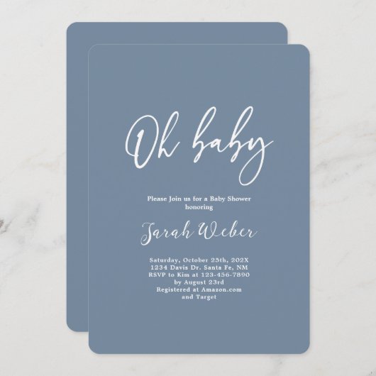 ダスティブルーモダンミニマリスト赤ちゃんシャワー男の子Invite 招待状 (正面/裏面)