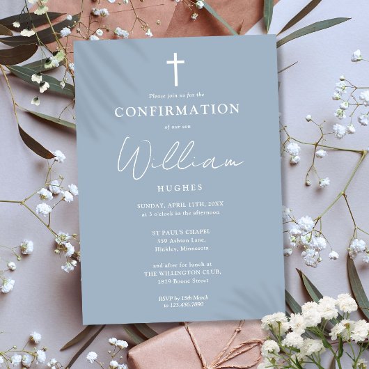 ダスティブルーモダンミニマル確認 招待状