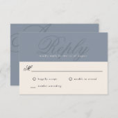 ダスティブルーモダンモノグラムRSVP 出欠カード (正面/裏面)