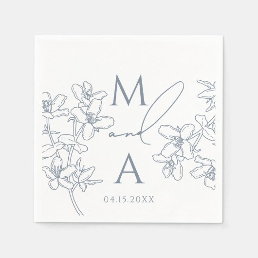 ダスティブルーモダンヴィンテージモノグラム結婚ズ スタンダードカクテルナプキン (正面)