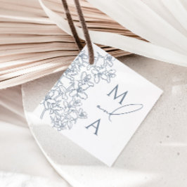 ダスティブルーモダンヴィンテージモノグラム結婚ズ フェイバータグ