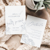 ダスティブルーモダンヴィンテージ結婚フローラ詳細 エンクロージャーカード