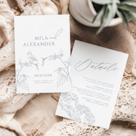 ダスティブルーモダンヴィンテージ結婚フローラ詳細 エンクロージャーカード