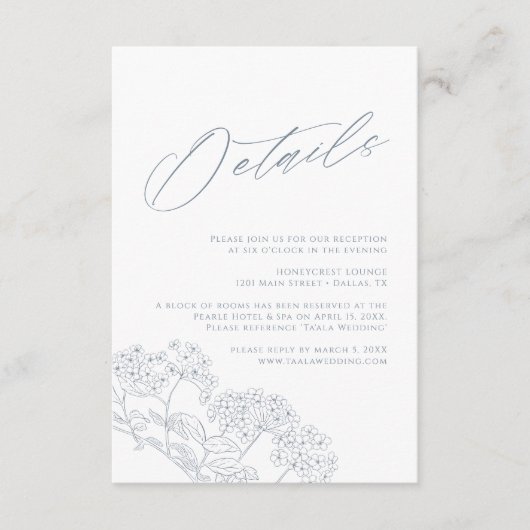 ダスティブルーモダンヴィンテージ結婚フローラ詳細 エンクロージャーカード (正面)