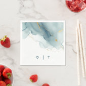 ダスティブルーモダン金ゴールドティール（緑がかった色）モノグラムビーチ結婚式 スタンダードカクテルナプキン (インサイチュ)