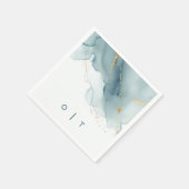 ダスティブルーモダン金ゴールドティール（緑がかった色）モノグラムビーチ結婚式 スタンダードカクテルナプキン (角)