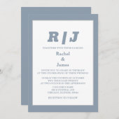 ダスティブルーモノグラムエレガントミニマルスタイル結婚ズ 招待状 (正面/裏面)