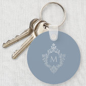 ダスティブルーモノグラムエレガントヴィンテージクレストイニシャル キーホルダー