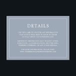 ダスティブルーモノグラムシンプルエレガントな結婚式 エンクロージャーカード<br><div class="desc">シンプル薄い結婚詳細に囲まれたモダンデザインを備えたエレガントのエンクロージャカー縁どド。すべての文字は、ほこりっぽい青の背景の上に白い。フォントと背景色は、の「クリック」ボタンで希望する色に変カスタマイズ更する。ミニマルスタイリッシュなカップルのためのシックで素晴らしデザイン。</div>