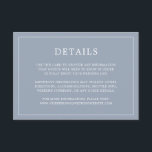 ダスティブルーモノグラムシンプルエレガントな結婚式 エンクロージャーカード<br><div class="desc">シンプル薄い結婚詳細に囲まれたモダンデザインを備えたエレガントのエンクロージャカー縁どド。すべての文字は、ほこりっぽい青の背景の上に白い。フォントと背景色は、の「クリック」ボタンで希望する色に変カスタマイズ更する。ミニマルスタイリッシュなカップルのためのシックで素晴らしデザイン。</div>