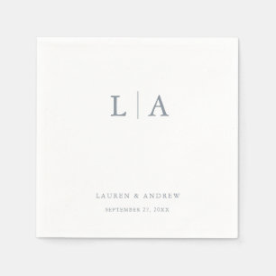 ダスティブルーモノグラムシンプルエレガントズ結婚ナプキンス スタンダードカクテルナプキン