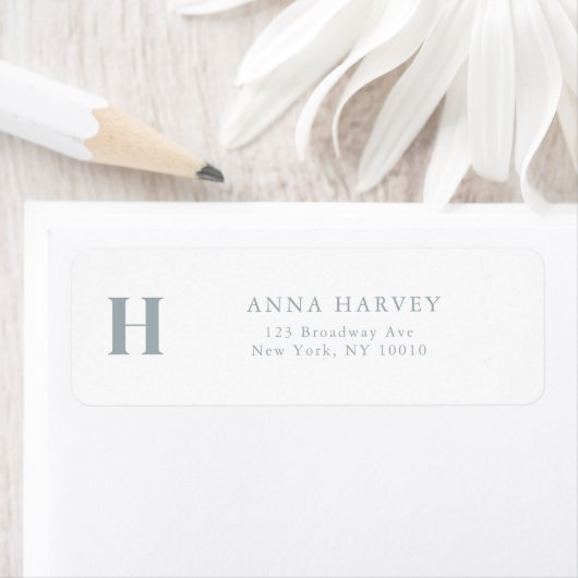 ダスティブルーモノグラムシンプル差出人住所ラベル ラベル (インサイチュ)