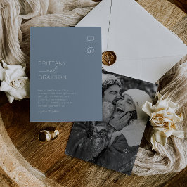 ダスティブルーモノグラムフォト結婚式招待状 招待状