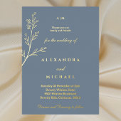 ダスティブルーモノグラムボタニカルミニマル金ゴールド 箔招待状