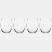 ダスティブルーモノグラムミニマルの結婚贈り物のお願い ステムなしワイングラス (正面)