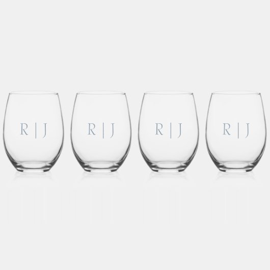 ダスティブルーモノグラムミニマルの結婚贈り物のお願い ステムなしワイングラス (正面)