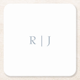 ダスティブルーモノグラムミニマルイニシャル結婚ズ スクエアペーパーコースター