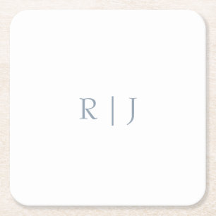 ダスティブルーモノグラムミニマルイニシャル結婚ズ スクエアペーパーコースター