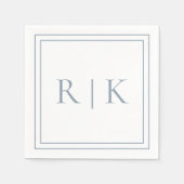 ダスティブルーモノグラムミニマルイニシャル結婚ズ スタンダードカクテルナプキン (正面)