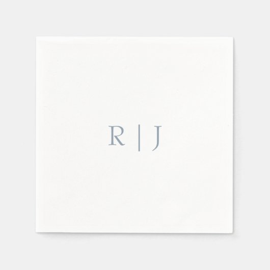 ダスティブルーモノグラムミニマルイニシャル結婚ズ スタンダードカクテルナプキン (正面)