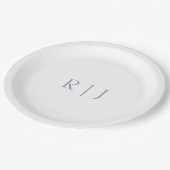 ダスティブルーモノグラムミニマルイニシャル結婚ズ ペーパープレート (アングル)