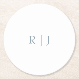 ダスティブルーモノグラムミニマルイニシャル結婚ズ ラウンドペーパーコースター