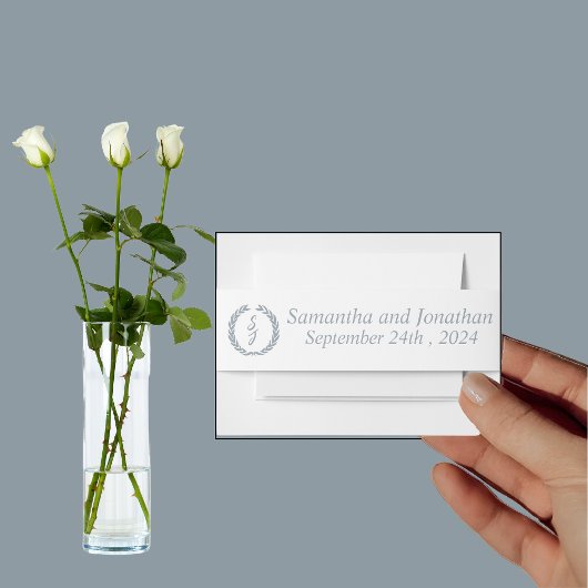 ダスティブルーモノグラムリースホワ結婚イト 招待状ベリーバンド