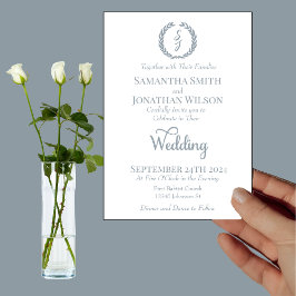 ダスティブルーモノグラムリースホワ結婚イト 招待状