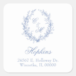 ダスティブルーモノグラムリース差出人住所 スクエアシール