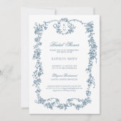 ダスティブルーモノグラムヴィンテージエレガントブライダルシャワー 招待状 (正面)