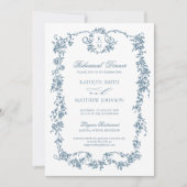 ダスティブルーモノグラムヴィンテージフレームリハーサルディナー 招待状 (正面)