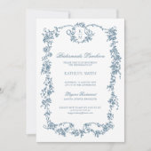 ダスティブルーモノグラムヴィンテージブリデスメイドランチョン 招待状 (正面)