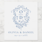 ダスティブルーモノグラム結婚ズフローラクレスト ワインラベル (シングルラベル)