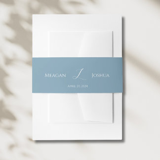 ダスティブルーモノグラム結婚ズベリーバンド 招待状ベリーバンド