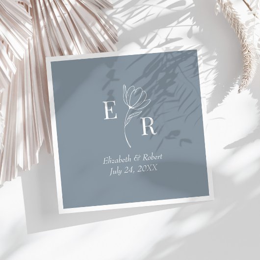 ダスティブルーモノグラム結婚ズ スタンダードランチョンナプキン