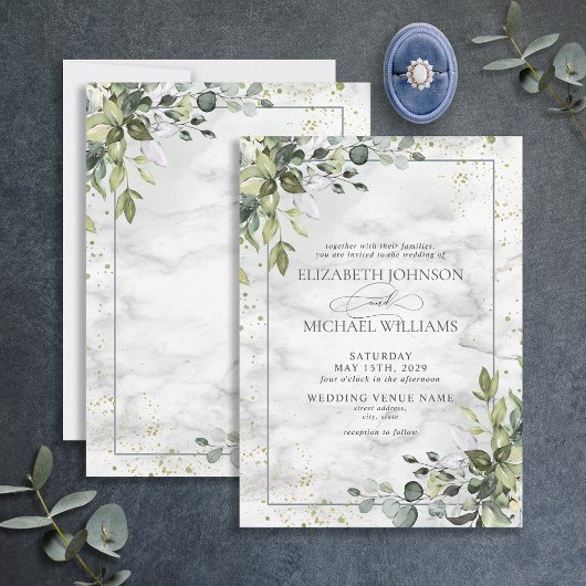 ダスティブルーユエレガントーカリプトゥスグリーンリーマーブル 招待状