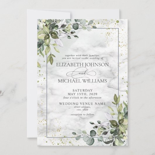 ダスティブルーユエレガントーカリプトゥスグリーンリーマーブル 招待状 (正面)