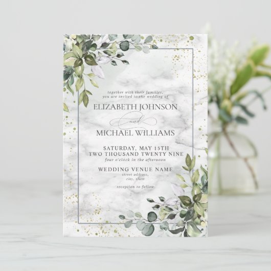 ダスティブルーユフォーマルーカリプトゥスグリーンリーマーブル 招待状 (スタンド正面)