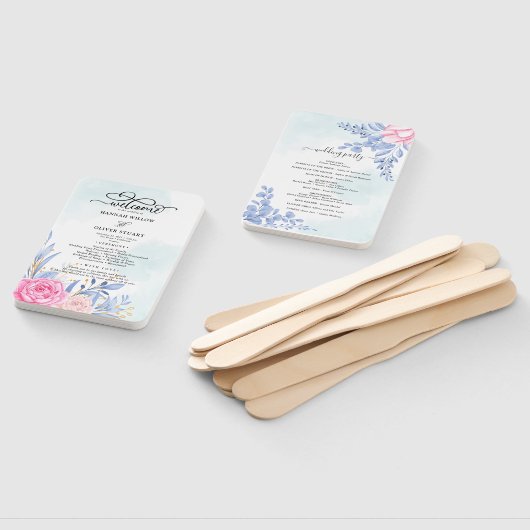 ダスティブルーユーカリバラフローラ結婚式 プログラム ハンドファン (組立なし)