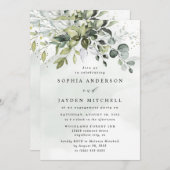 ダスティブルーユーカリプスグリーンエリー婚約パーティ 招待状 (正面/裏面)