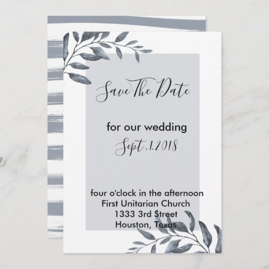 ダスティブルーユーカリプタスは日付を保存 招待状 (正面/裏面)